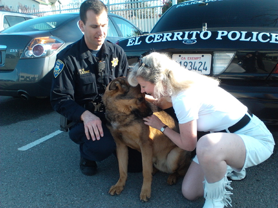 El Cerrito PD Officer Leone and K9 King with Suzanne Saunders, Co-Founder K-9 Armor