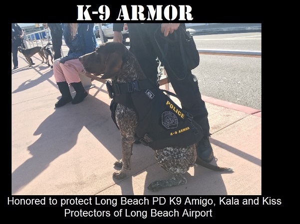 K9 Amigo wearing his K9 Armor guarding the Long Beach Airport