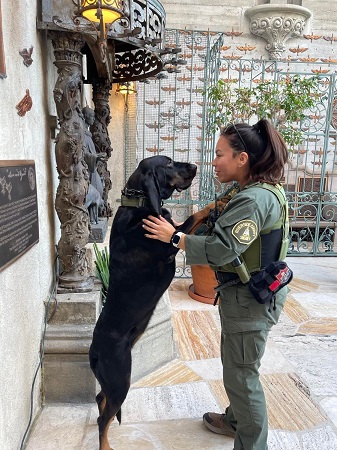 Hugs from Riverside Sheriff K9 Raven who came to say thanks for her vest sponsored by SOAR in 2019