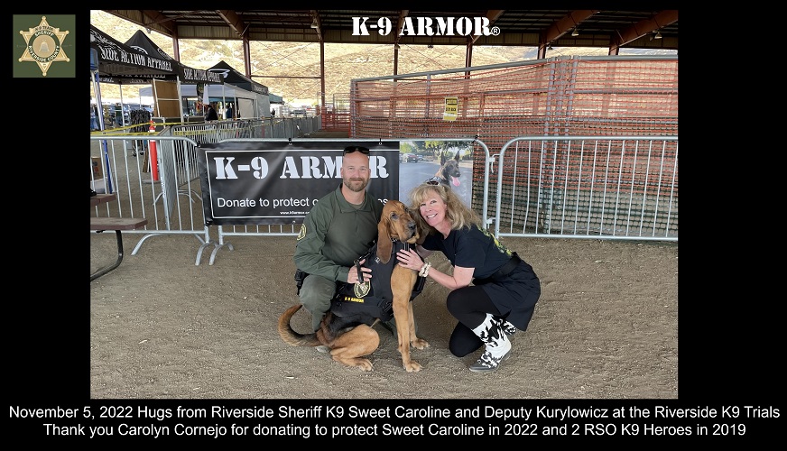 November 5, 2022 hugs from Riverside Sheriff K9 Sweet Caroline and Deputy Kurylowicz at the RSO K9 Trials