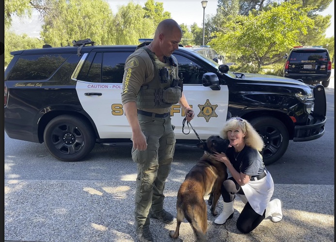 K9 Kisses from Riverside Sheriff K9 Owney  and Deputy Shane Day and K9 Armor cofounder Suzanne, Donate to protect Owney